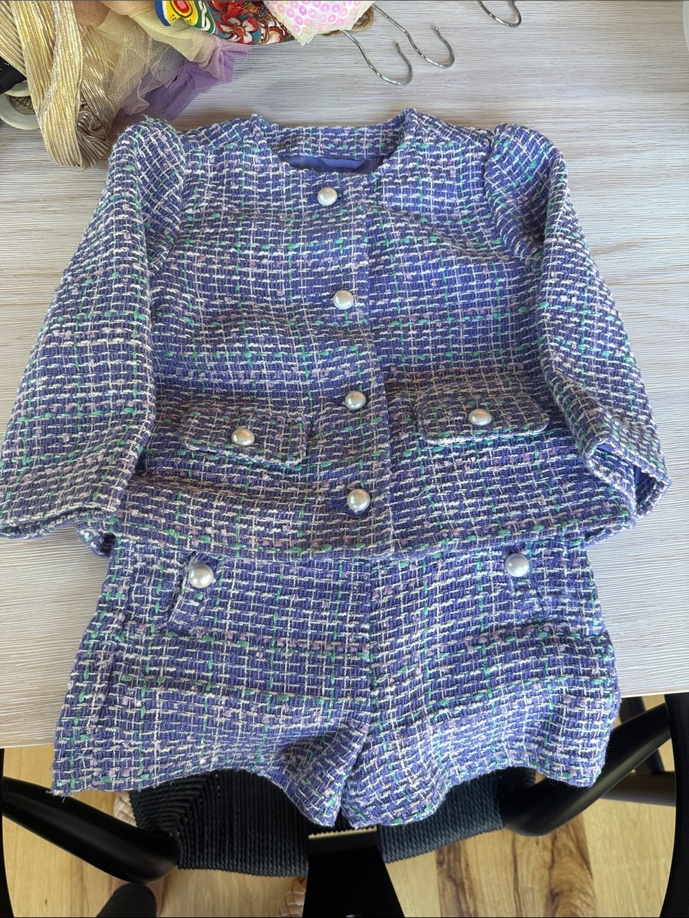 Janie and Jack Purple Tweed Pearl-Button Jacket & Shorts Set
